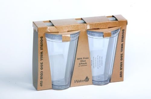WaterU 2-Pack Double Wall To Go Cup with Straw and Lid, 16-Ounce