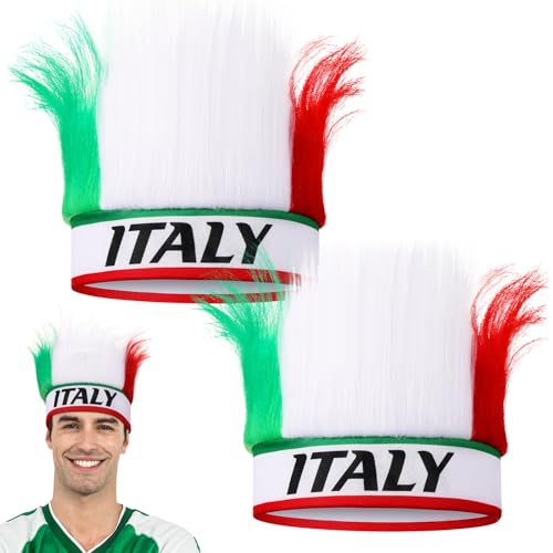 Jadive 2 Diadema con Bandera de Italia Peluda Diadema Peluda Verde Italia Sport de Pelo de Troll Disfraz Italiano para Mujer para Hombre Deportes Fiestas Cosplay