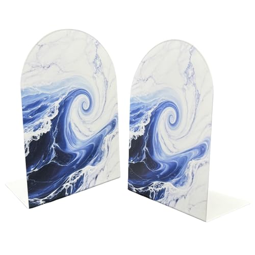 MerryNine Metal Book Ends, Bookends for Shelves, Book Holder for Heavy Books, Book End for Kids Books, Decoration Bookend for Home Office (2, Marble)