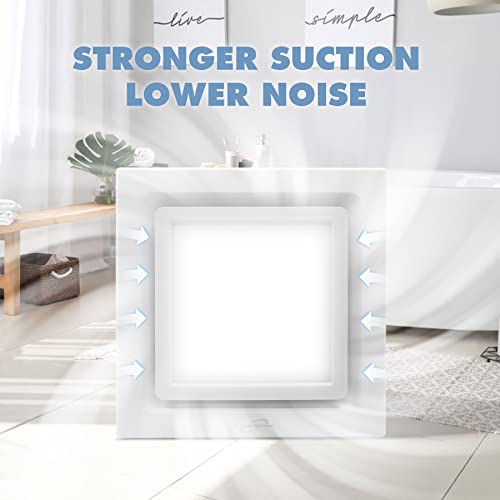 Powereng Bathroom Exhaust Fan With Light,6000K 12W Square Led,141 Cfm,0.7 Sones 4 Inches Duct 110V,Quiet Bathroom Ventilation Exhaust Fan For Shower/Restroom/Office/Home #TOP5