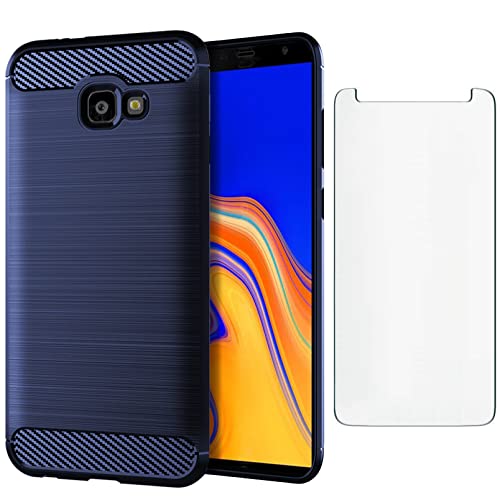 Asuwish Compatible with Samsung Galaxy J4 Plus Case and Tempered Glass Screen Protector Cell Accessories Slim Protective Silicone Phone Covers for Glaxay J4 Prime Gaxaly J4 Core J4+ 2018 Dark Blue