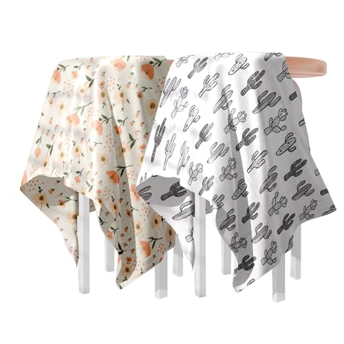 Image of BEMBIKA Bamboo Muslin Swaddle Wrap Baby 120X110 Cm Stroller Blanket Receiving Blanket for Newborn | Flowers & Cactus(Pack of 2)