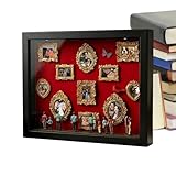 Youngwier Mini Museum Silhouette Box, 31.4x22.7x3.7 cm Holz Mini Museum Bilderrahmen Mit Lichtern, Foto Erinnerungsanzeige Set Mit 10 Goldene Rahmen & 8 Zufällig Figuren Für Freunde
