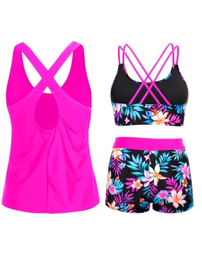 Image of Holipick 3 Piece Tankini Swimsuits for Women Tummy Control Bathing Suits Swim Tank Top with Bra Boy Shorts Teen Swimwear 2026