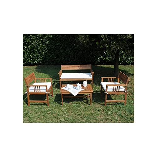 Salon Bali en bois d'acacia massif avec coussins blancs épaisseur 4 cm