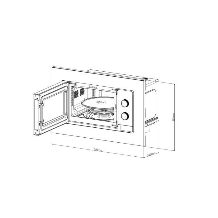 Micro-ondes encastrable - CONTINENTAL EDISON - CEMO20EBM2-1280 W - L59,5xH38,5xP35,3 cm - 20L - Noir