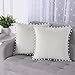CAROMIO Pompom Kissenbezüge Samt Kissen Einfarbig Kissenbezüge Dekorative Kissenhülle Creme Boho Kissen Kissenbezüge Dekorative Sofakissen für Sofa Schlafzimmer Büro Auto, 2 Stück 40x40cm
