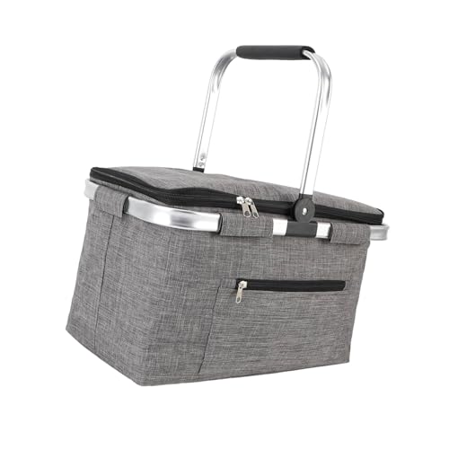 Obotsnoi Cesta de comida de camping resistente al agua con compartimento aislado y textura de tela de diseño plegable para reuniones grupales, bolsa térmica de camping al aire libre