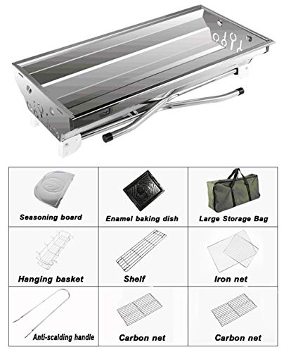 LGPNB Barbecue Grill Stainless Steel BBQ, Charcoal Grill Smoker Barbecue Folding Portable, House charcoal BBQ, Outdoor barbecue for more than 5 people, Enamel baking net, safe