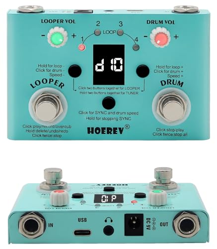Hoerev Drum Machine Looper with Tuner APP Editingl 11 Minutes Loop, 30 Preset Drums,V2