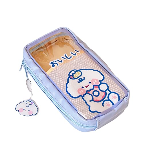 Jolie trousse à crayons transparente - Trousse à crayons Kawaii - Pour bureau, art - Fournitures scolaires esthétiques pour la rentrée scolaire et l'université - Bleu Cover