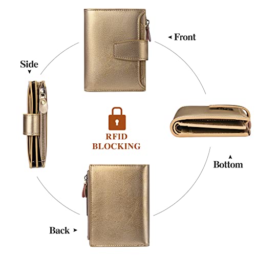 Image of FALAN MULE Small Wallet for Women Genuine Leather Bifold Compact RFID Blocking Small Womens Wallet, AW-Bronze-coloured, Casual