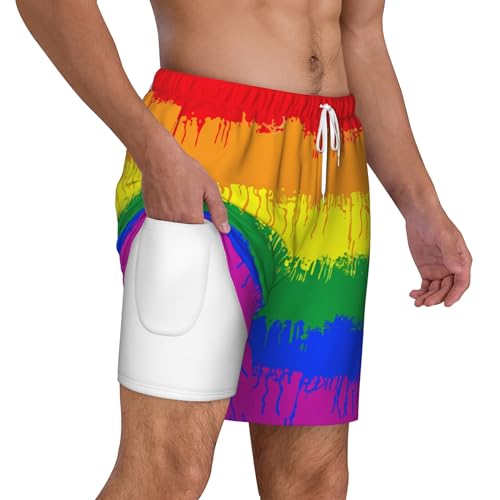Mens Swim Trunks with Compression Liner Beach Board Shorts Quick Dry Swim Shorts -LGBT gay lesbian flag