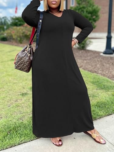 Image of TOPSRANI Womens Plus Size Maxi Dresses for Women Oversize Casual Short Sleeve V Neck Loose Plain Solid Trendy Summer Dress