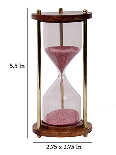 Image of Wooden and Brass Multi Color Sand Timer Hour Glass Sandglass Clock Ideal for Exercise Tea Making Antique Nautical Decor Theme Height 5.5 Inches 5 Minutes (Pink)