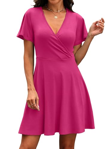 Image of RUMIA Women Casual Dresses Wrap V Neck Dress A-Line Summer Sundress Fashion