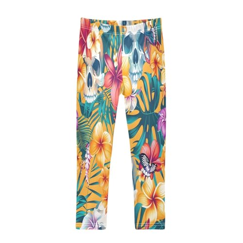 Bolaz Toddler Girls Leggings Printed Yoga Pants Leggings Tropical Flowers and Skulls for Kids