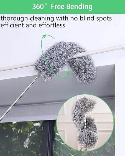 Image of 110 inch Extendable Feather Duster with Extension Pole, Ceiling Fan Cleaner Duster for High Ceiling, Bendable Microfiber Head, Long Handle Duster for Cleaning Fan, Furniture, and Cars (3 replaceable head)
