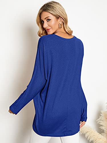 Image of ZANZEA Women's Off The Shoulder Batwing Tops Casual Loose Oversized Tshirts Long Sleeve Fall Pullover Sweater Tops