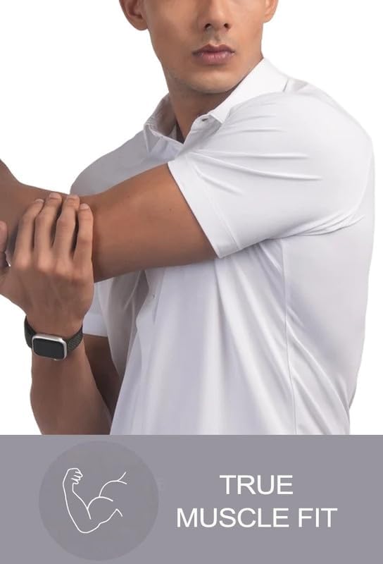 Men’s Muscle Fit Dress Shirts Athletic Slim Fit Short Sleeve Stretch Casual Button Down Shirt - Image 4