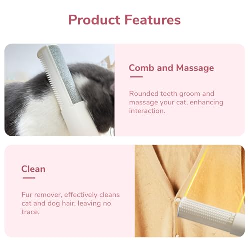 Image of TUXTOOX Pet Hair Removal Tool, 2-in-1 Pet Grooming Hair Comb & Hair Brush Cleaner Used For Removing Cat and Dog Hair from Sofas, Clothes (Pink)