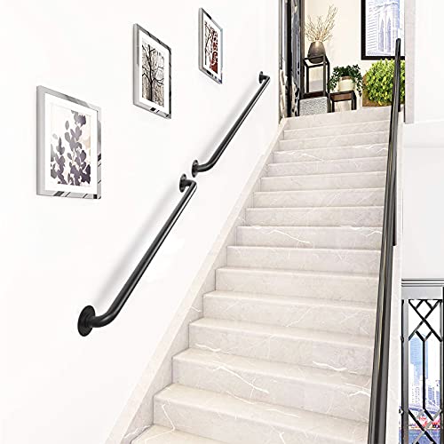 Purife 3FT Black Wall Mount Hand Rails for Indoor Stairs, 36 Inch Interior Staircase Handrail, Outdoor Metal Stair Railing for Exterior Steps, Banister Deck Rails,Safety Grab Bar for Elderly