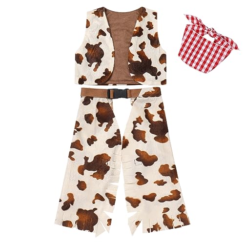 IBTOM CASTLE Baby Halloween Cowboy Costume Cowboy or Cowgirl Vest + Cowboy Hat + Plaid Bandana Toddler 3Pcs Carnival Fancy Dress Up Outfit for Role Play Coffee 6-12 Months