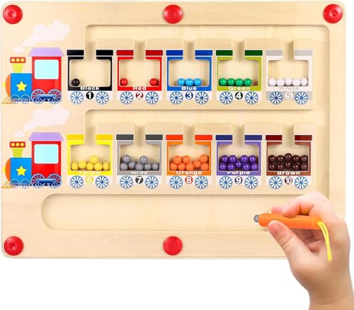 Image of P SQUARE Magnetic Color and Number Maze, Montessori Toys Wooden Magnet Board, School Educational Toys Must Haves for Kids, Montessori Fine Motor Skills Toys for 3 Year Old Boys & Girls (Train)