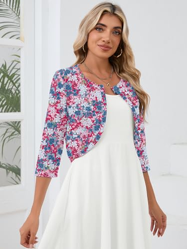 Image of Heymoments Women's 3 /4 Sleeve Casual Shrugs Lightweight Open Front Cropped Cardigan for Dresses