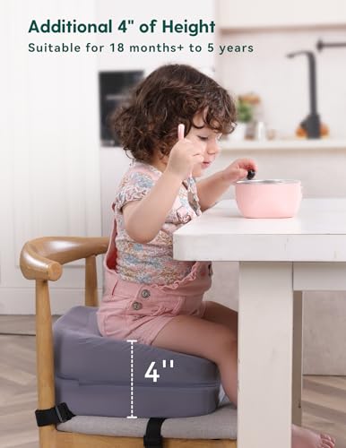Image of Babelio 2-in-1 Ergo-Designed Booster Seat for Kitchen Chair, Promote Proper Upright Posture, Toddler Booster Seat for Dining Table, Removable & Washable Cover, for 18 Months to 5 Years, Dark Grey