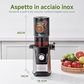 AMZCHEF Estrattore di Succo Lento 118mm Scivolo Largo – Silenzioso, Filtro Doppio, Funzione Inversa – Estrattore Frutta e Verdura Facile da Pulire