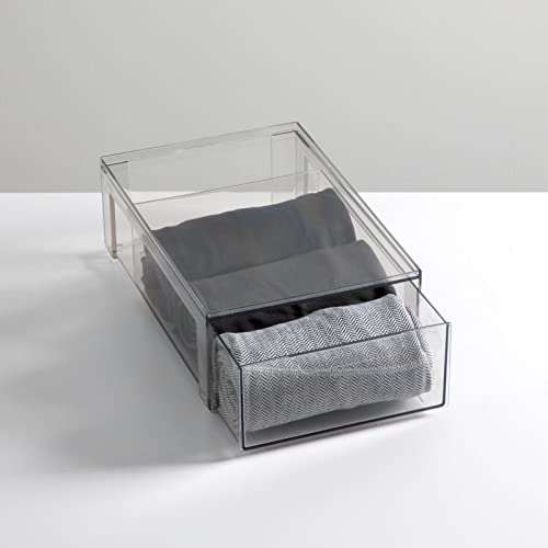 Mdesign Plastic Stackable Closet Storage Organizer Bin Containers With Front Pull Drawer For Cabinet, Desk, Shelf, Cupboard, Or Dresser Organization - Lumiere Collection - 2 Pack - Clear #TOP5
