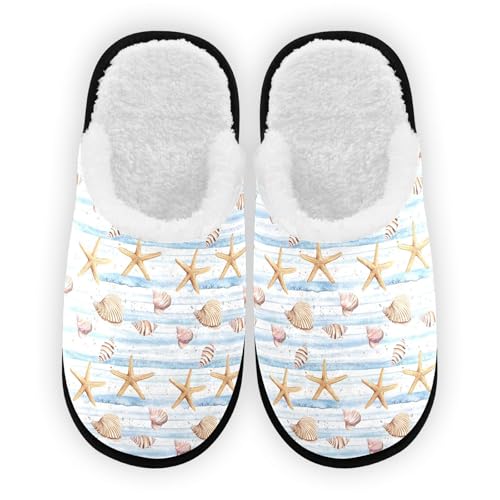 Beige Starfish Slippers For Women Men Soft Memory Foam Non-Slip Animal Winter Indoor House Shoes Travel Slipper