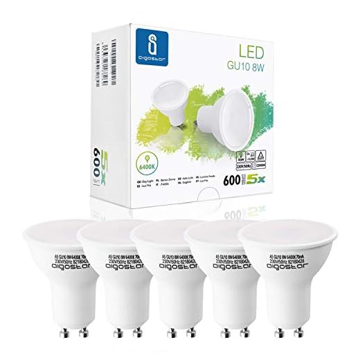 Aigostar -Bombilla LED 8W GU10, Luz blanca fría 6400K, 600lm, Esmerilada, no regulable - Caja de 5 unidades