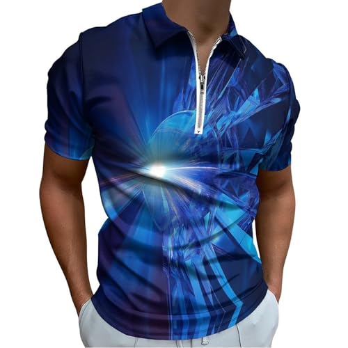 Polo Homme T-Shirt Sport Manches Courtes bleu avec fermeture éclair quart