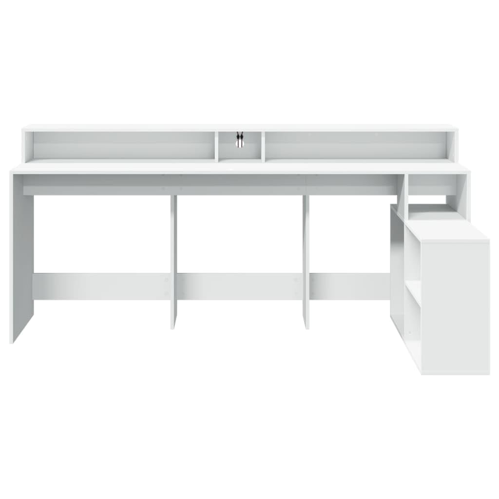 Scrivania LED bianca, 200 x 104 x 91 cm, materiale in legno, con illuminazione RGB, ampio spazio per gaming e ufficio