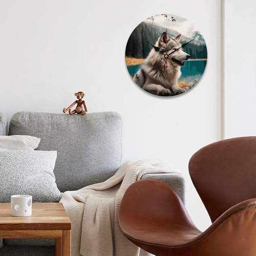 Horloge murale décorative moderne loup bois 34 cm sans cadre - 5