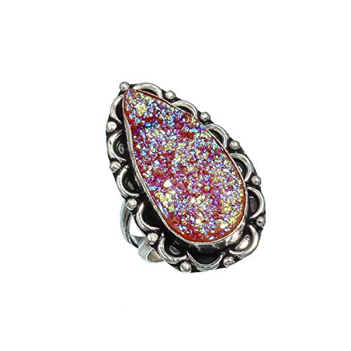 Bague titane pierre orange Druzy faite main argent 925 le cadeau créateur