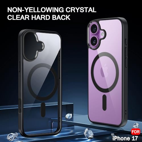 Image of TheGiftKart Ultra-HybridShockproof Back Cover Case for iPhone 17 Compatible with MagSafe | 360 Protection | Crystal Clear Hard Back Cover for iPhone 17 (PC & TPU, Transparent Clear Back, Black Sides)
