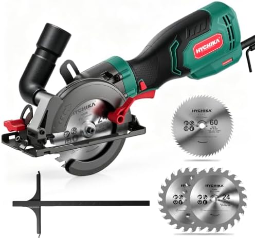 HYCHIKA Mini Kreissäge 750W Kabelgebunden Handkreissäge 48mm | 750W kleine Handkreissäge kabelgebunden (230V), max.48 mm Schnitttiefe, 0–45° Gehrungsschnitt, inkl. 3 Sägeblättern &