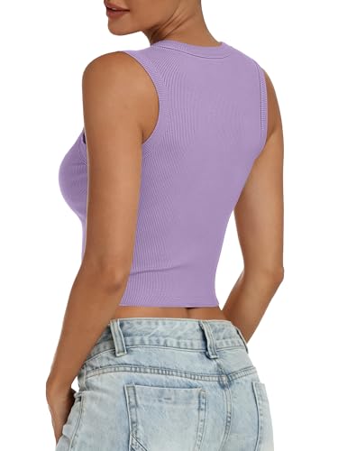 Image of ANRABESS Womens Crop Tank Tops High Neck Sleeveless Ribbed Knit Slim Fit Shirts 2026 Summer Casual Basic Workout Clothes