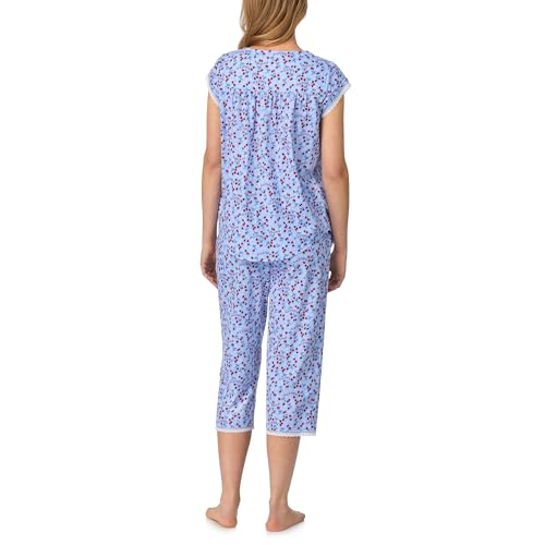 Women's 2-Piece Set, Cap Sleeve Flowy Top with Pintuck Neckline & Buttons, Capri Bottoms with Drawstring3