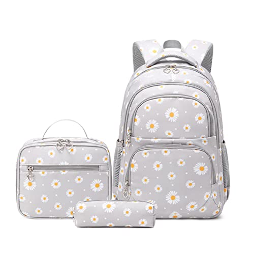 Zempertoopa Schultasche Für M?Dchen 3 In 1 Süße Mädchenschule Schultaschen Kinder Grundschule Rucksack Satchel Kinder Buchbeutel Satchel Princess Schoolbag-Gray Cover
