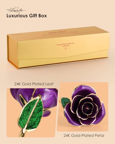 Image of 24K Gold Dipped Preserved Real Rose, Deluxe Keepsake, Purple