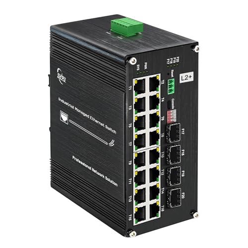 Image of 16-Port Gigabit Network Switch with 4 SFP Slot, L2+ Managed PoE Ethernet Switch, Support IEEE802.3af /at, Ring Network, VLAN, STP /RSTP, Plug and Play, Din Rail Installation