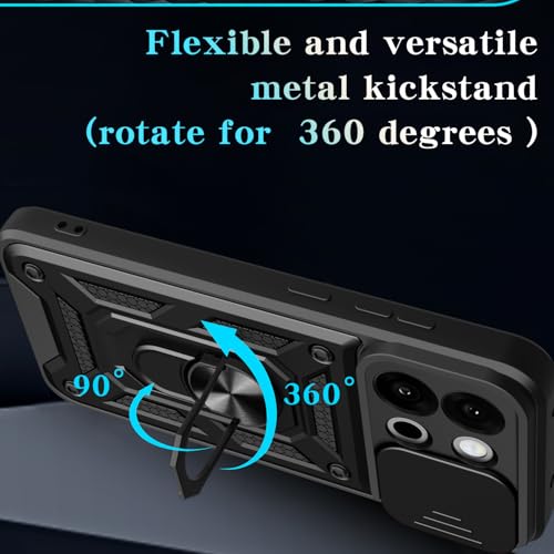Image of Spazy Case Oneplus 13S Back Cover | Heavy Duty Hybrid Case with 360 Degree Rotating Finger Ring Holder + Slider Shutter Camera Protection Case for Oneplus 13S - Black