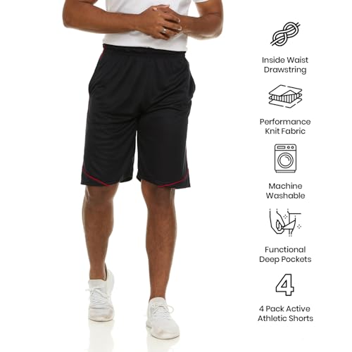 Essential Elements 4 Pack: Men's Dry-Fit Sweat Resistant Active Athletic Performance Shorts4