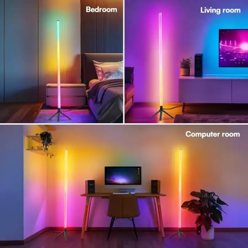 Image of XERGY DIY 360 RGB LED Tube Floor Lamp with Tripod Stand - App /Button & Remote Control, Dimmable Multicolor Ambient & Mood Light for Bedroom, Gaming & Home Decor (5V, USB Powered)