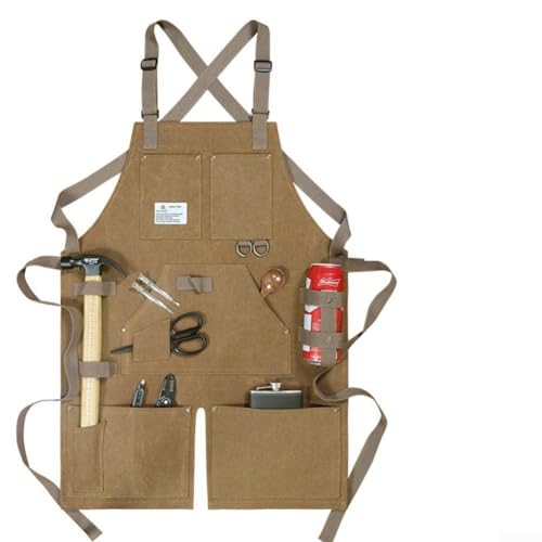 Tablier de travail en toile épaisse pour charpentiers, électriciens et menuisiers, design à fond fendu, disposition multipoches, équipement de protection résistant à l'usure et aux taches (kaki)