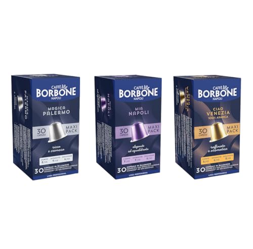 Caffè Borbone Kit Degustazione 100 Capsule ALLUMINIO: 40 Mia Napoli, 30 Ciao Venezia, 30 Magica Palermo, (10 confezioni da 10), Compatibili con le Macchine ad uso domestico Nespresso*